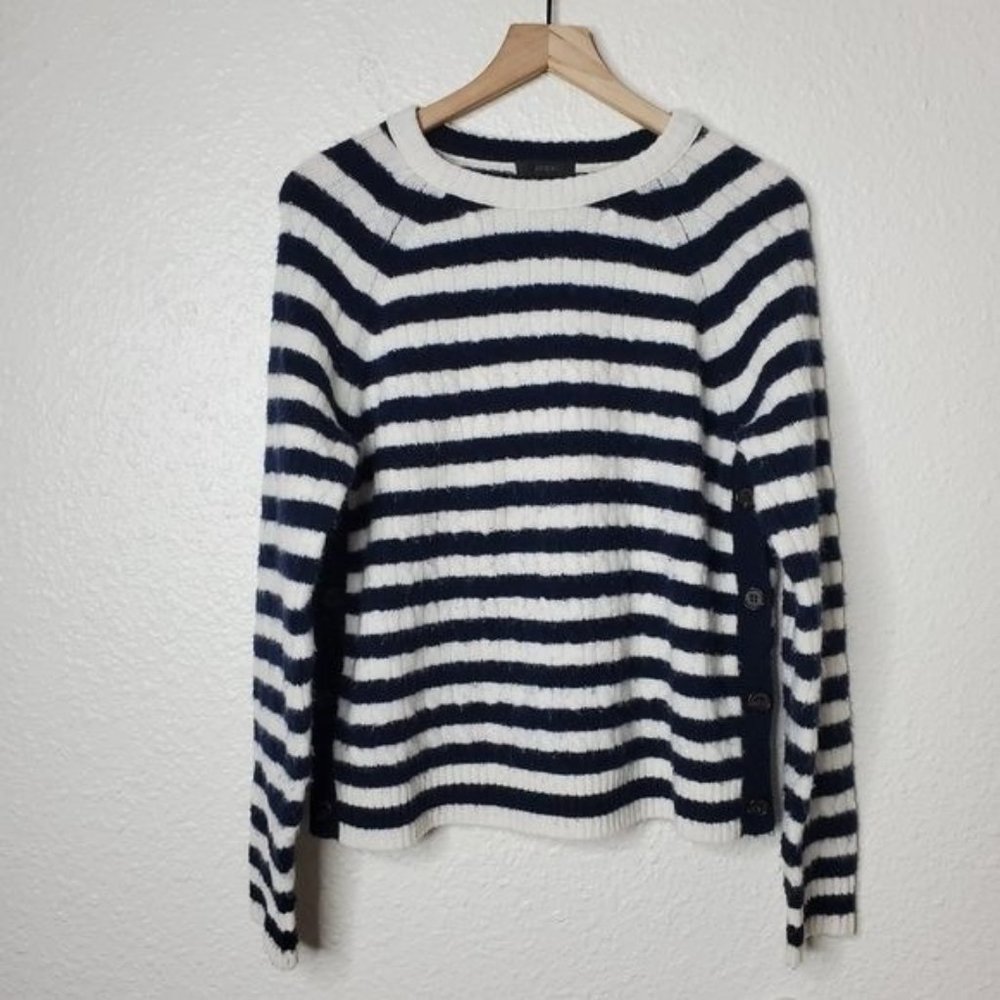 J.Crew Wool Stripe Side Button Sweater Medium - image 1